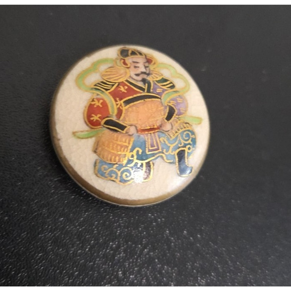 Antique Ceramic Satsuma Button Japanese Samurai - Picture 1 of 4